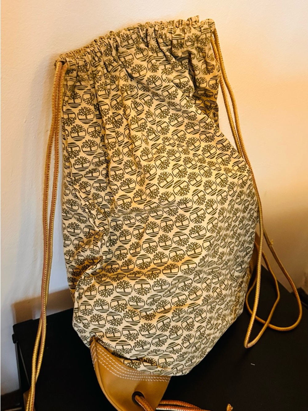 Timberland Yellow Drawstring Backpack with Botanical Logo Print